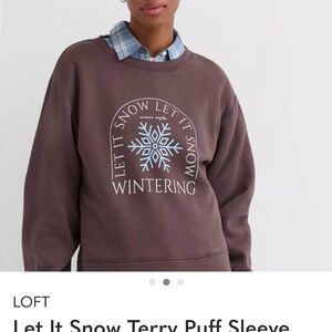 LOFT Brown Crewneck Sweatshirt with White and Light Blue Snowflake Graphic